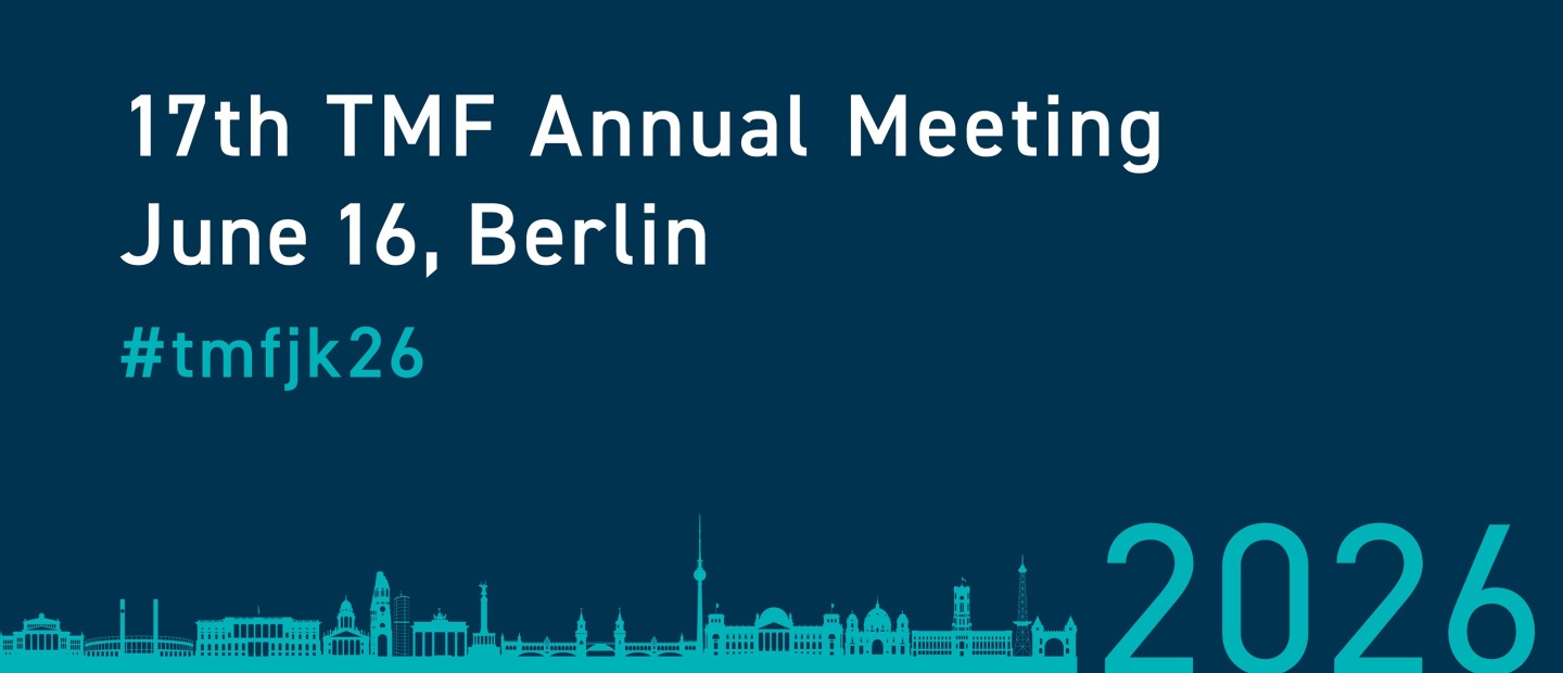 Banner for the 17th TMF Annual Meeting on June 16, 2026, in Berlin. Hashtag: #tmfjk26. At the bottom, a stylized Berlin skyline on a dark blue background.