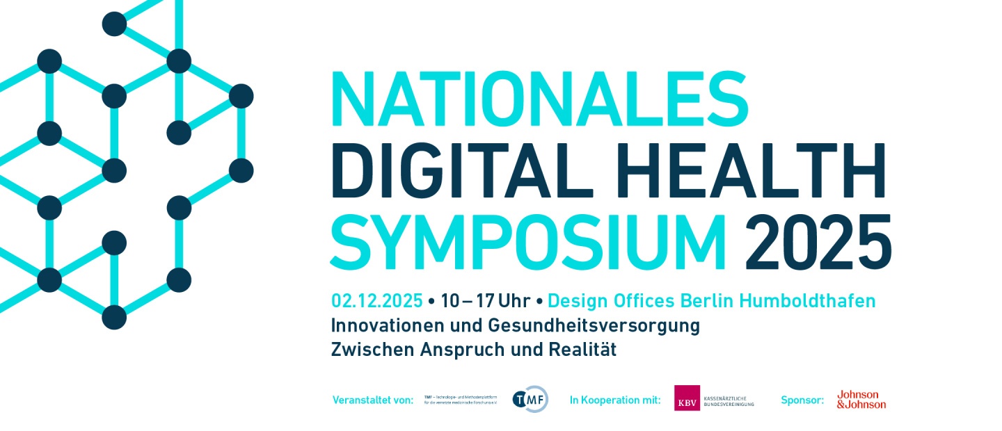 Nationales Digital Health Symposium 2025 Das Banner zum Nationalen Digital Health Symposium 2025, das am 2. Dezember 2025 im Design Offices Berlin Humboldthafen stattfindet.