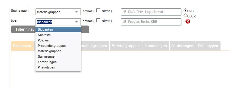 Die Detail-Suche ermöglicht gezielte Biobank-Recherchen. 