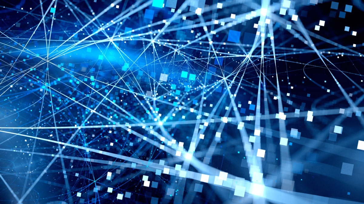 Ein digitales Netz aus diversen Linien mit kleinen Vierecken.