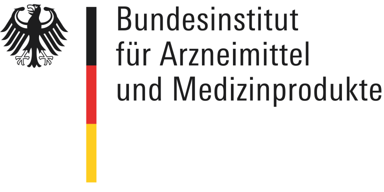 Das Logo des Bundesinstituts für Arzneimittel und Medizinprodukte mit dem deutschen Adler und einer Leiste in den Farben der deutschen Flagge