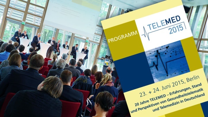 Ein Bild vom Publikum und Flyer der Telemed 2015