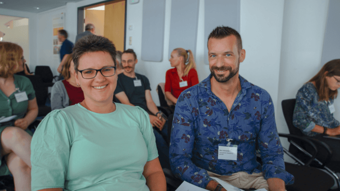 Melanie Herzog und Marc Schneider beim Workshop "MII meets Biobanking"