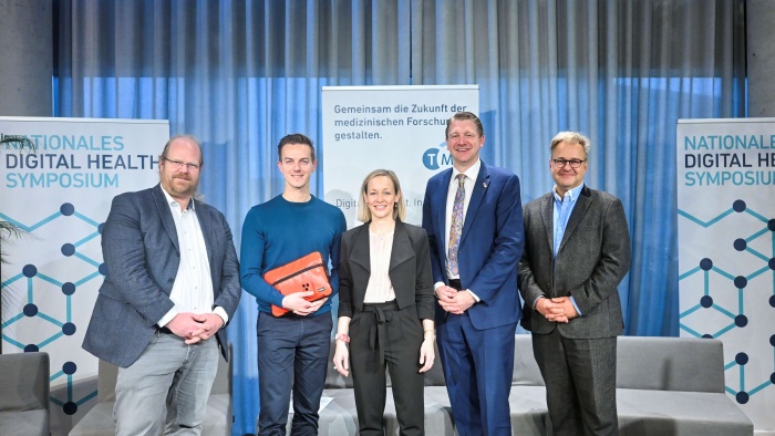 Nationales Digital Health Symposium 2024 Prof. Dr. Rainer Röhrig, Matthias Mieves, Prof. Dr. Louisa Specht-Riemenschneider, Prof. Dr. Joe Lennerz und Sebastian C. Semler