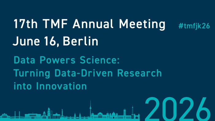 Banner for the 17th TMF Annual Meeting on June 16, 2026, in Berlin. Hashtag: #tmfjk26. At the bottom, a stylized Berlin skyline on a dark blue background.