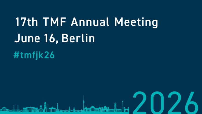 Banner for the 17th TMF Annual Meeting on June 16, 2026, in Berlin. Hashtag: #tmfjk26. At the bottom, a stylized Berlin skyline on a dark blue background.